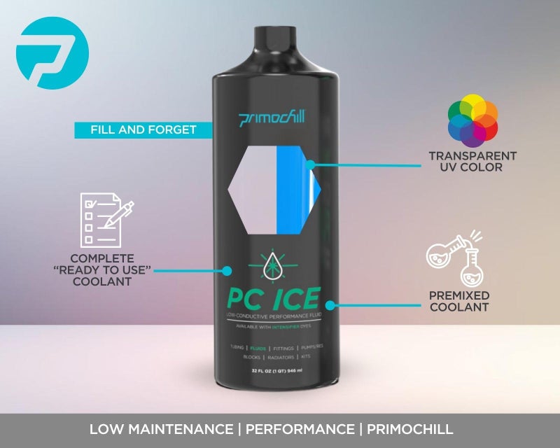 PrimoChill Ice - Computer WaterCooling Coolant, Fill and Forget, Low Viscosity, Low Chemical Content, Full Protection, Proudly Made in The USA (32oz/.9L) - Transparent Clear/UV Blue - Image 4